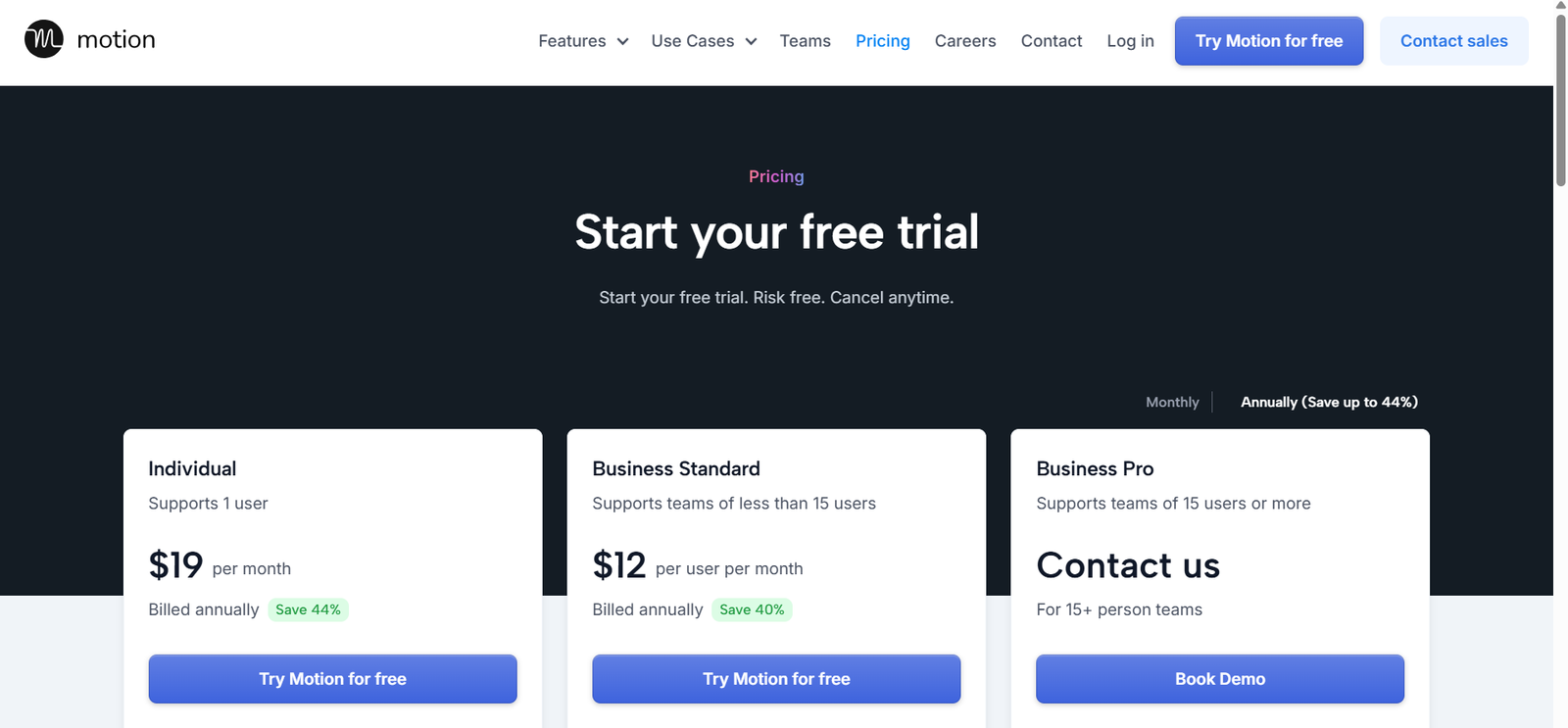Motion’s pricing structure caters to different user needs
