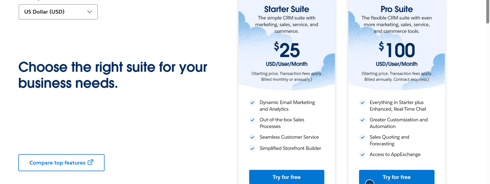 Salesforce's Small Business CRM solutions provide two distinct plans tailored to different business needs
