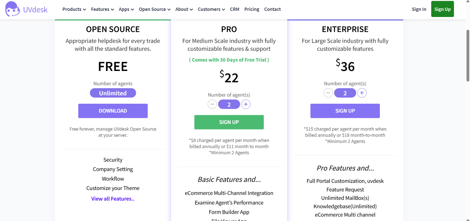UVdesk offers three distinct plans catering to different business needs