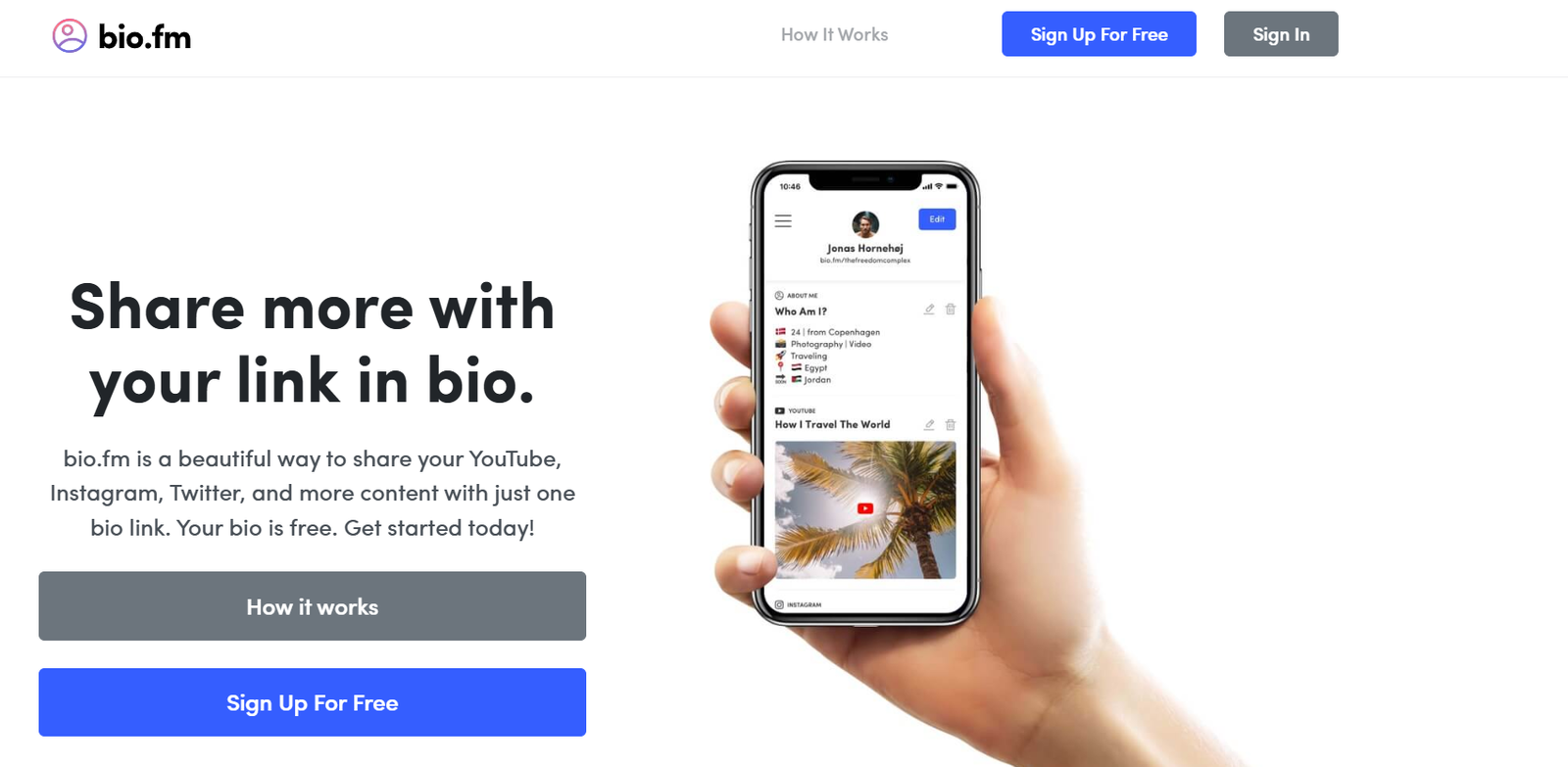 Bio.fm offers a free plan that allows users to create one bio link page with essential features