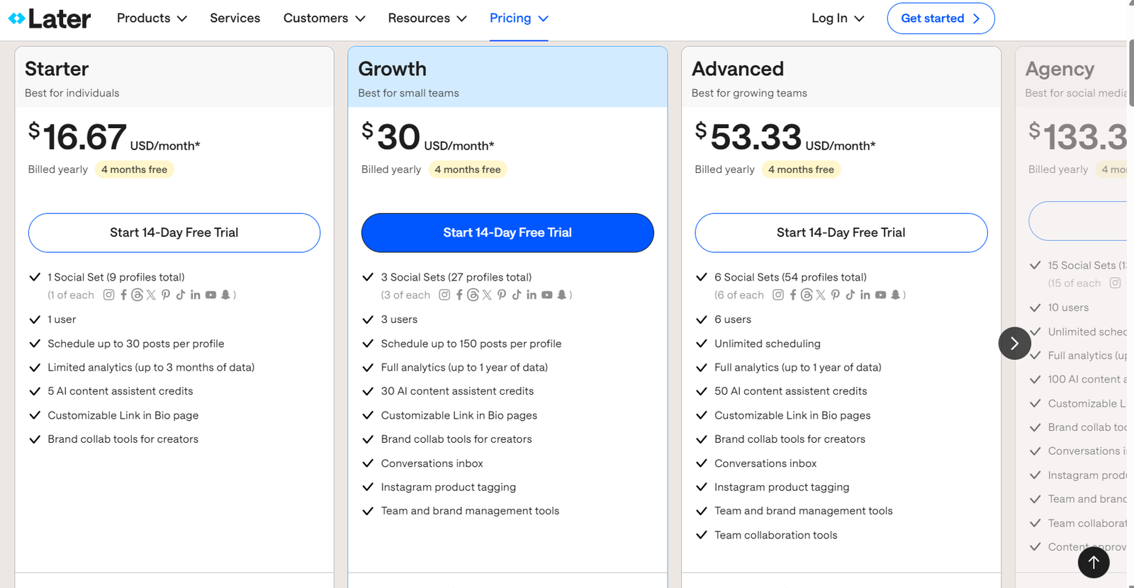 Linkin.bio by Later follows a tiered pricing model, catering to different business needs