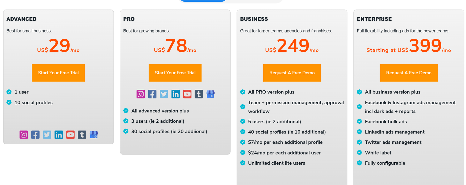 MavSocial offers four pricing tiers