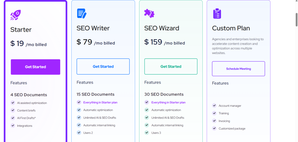 Outranking offers flexible pricing plans, starting at $69 per month