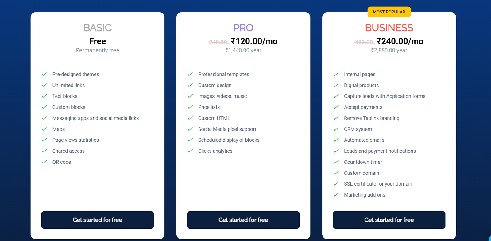 Taplink offers flexible pricing to suit various needs