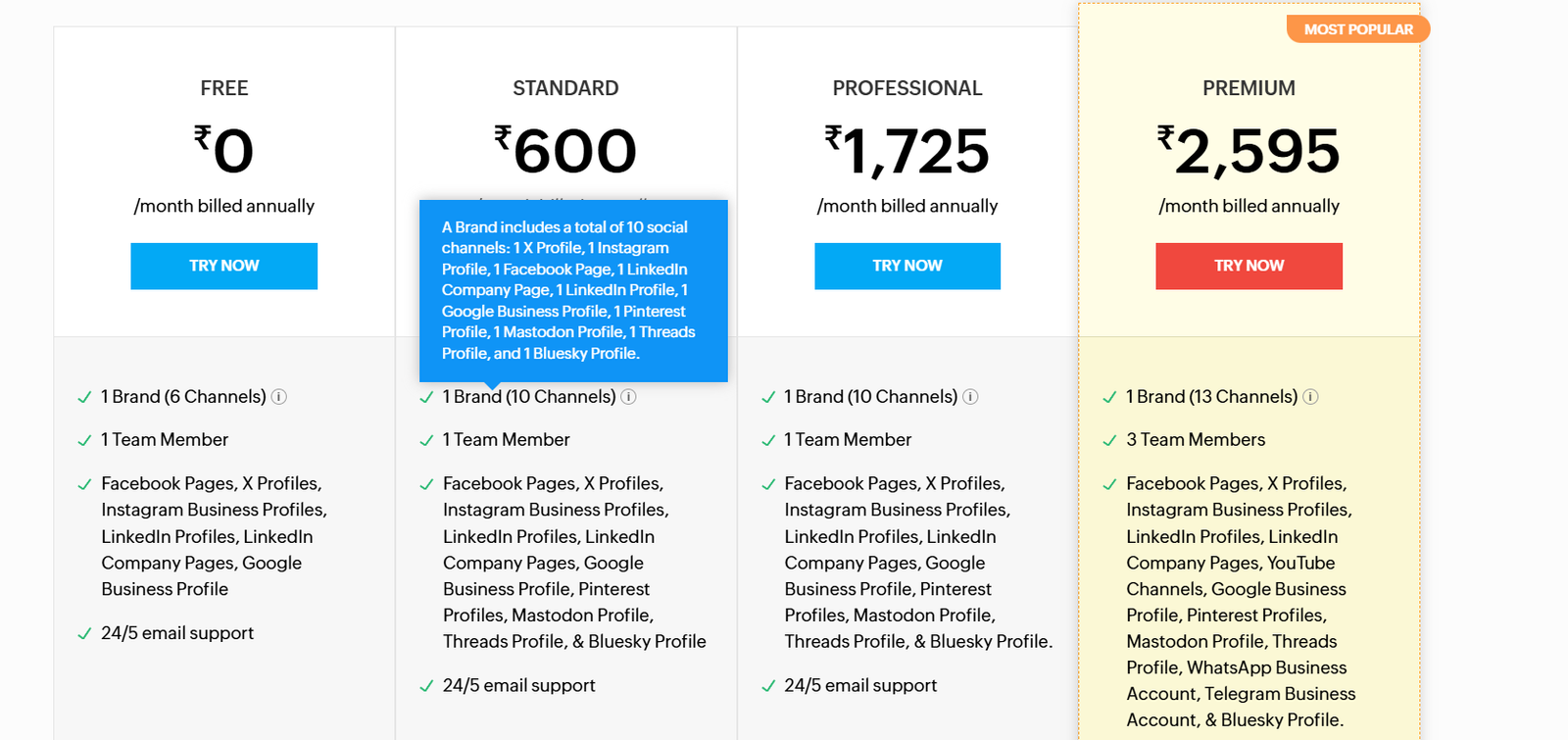 Zoho Social offers flexible pricing options